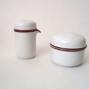 Vintage creamer and sugarbowl, scandic white with red burgundy Thomas West Germany 70s, mid century dish, wgp sugarbowl mcm german vintage