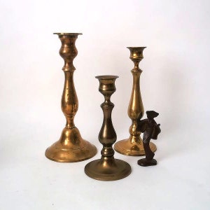 Vintage brass candle holder set, mid century brass candle holder, boho brass candle stick holder set of 3, hollywood regency candle holders