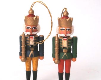 Small vintage GDR Ore Mountain Erzgebirge Nutcracker Hangers, Traditional German Christmas Decor (Set of 2)