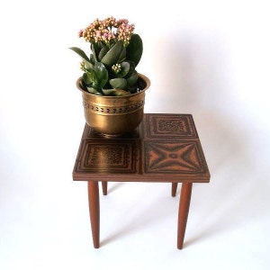 Mid century plant table, plant bench, side table faux bois, Germany 1960s mid century modern interior small furniture, indoor plant stand