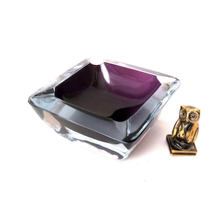 L Vintage 80s ashtray purple clear overlay glass made by Strombergshytt  glass bowl swedish art glass, collectible glass Strömbergshyttan