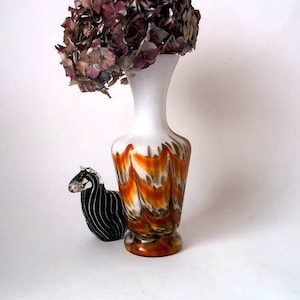 Vintage glass vase, orange amber yellow black beige white opaline glass vases, Opaline Florence vase, 1960s, mid century glass vase