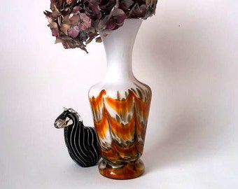 Vintage glass vase, orange amber yellow black beige white opaline glass vases, Opaline Florence vase, 1960s, mid century glass vase