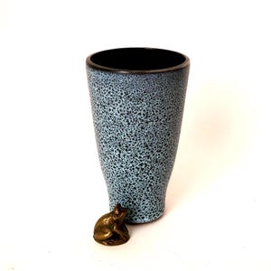 Vintage ceramic vase, gray light blue black mid century vase, West German pottery, 80s 70s vase studio ceramic art wgp, mcm ceramic vase