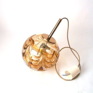 Vintage glass ball lamp Doria, 70s ceiling ball lamp clear and amber glass, handmade art glass ceiling lamp, mid century pendant lamp