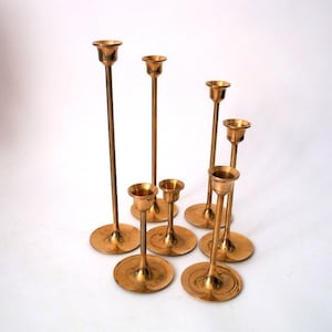 Vintage brass candle holder set, mid century brass candle holder, boho brass candle stick holder set of 7, hollywood regency candle holders