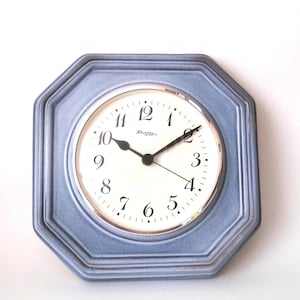 Ceramic octagonal lilac-colored kitchen wall clock, West Germany, mid century modern pottery clock, 1970s, 70s space age clock