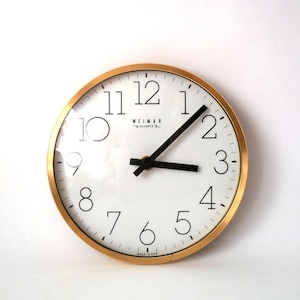 Mid century wall clock, Weimar electronic wall clock, vintage East German modern clock, mcm wall clock, 1980s wall clock, wood brass GDR