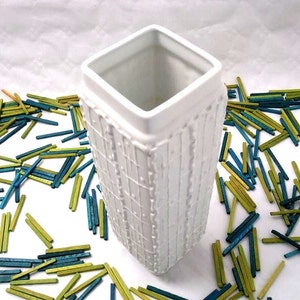 Vintage white bisque vase block form, unglazed porcelain vase, mid century modern bisquit vase, made in Germany WGP, Square bisque vase.
