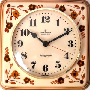 Vintage ceramic wall clock with flower decor Germany 1970s, mid century wall clock, kitchen wall clock, farmhouse clock, country clock
