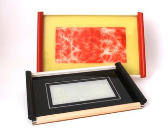Vintage serving tray mid century GDR tray, Wasungen design wooden tray with glass pane 50s 60s, business card dish, mcm art deco tray