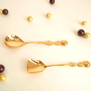 Gold sugar and cream spoons, rose flatware, gold wedding flatware, rose decor spoons, small spoons, gold flatware, hildesheimer rose image 1