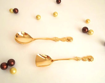 Gold sugar and cream spoons, rose flatware, gold wedding flatware, rose decor spoons, small spoons, gold flatware, hildesheimer rose