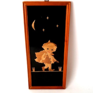Straw picture Sandman, mid century framed wall art, GDR souvenir, sandman motif, folk art, GDR decoration, Germany 60s, Sandmännchen