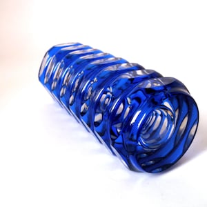 Mid century blue op art Bohemian Czech art glass vase, Czechoslovakia op art glass vase, cut to clear glass vase, 60s glass vase, mcm vase