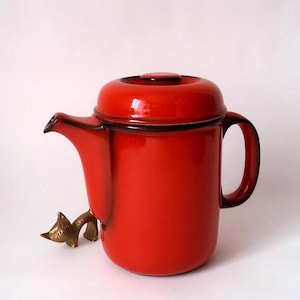70s mid century porcelain coffee pot tea pot, Thomas West Germany design by Hertha Bengtson series Scancic in deep red
