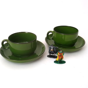 Vintage 70s dish cups saucers, green, Thomas  West Germany, 1970s dish, german vintage 70s dish, mid century dish design by Hertha Bengtson