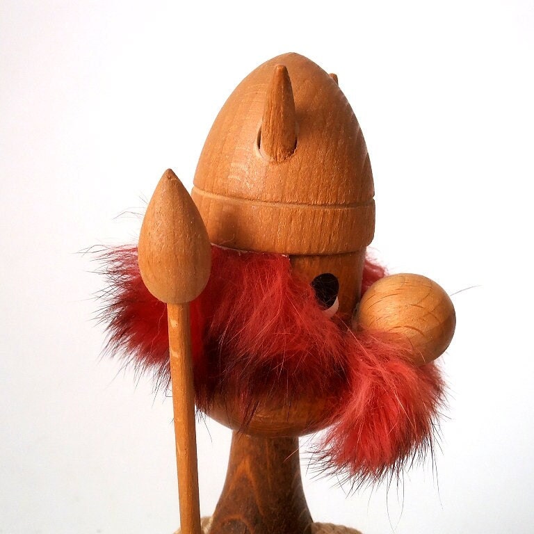 Set of Two Vintage Danish Viking Figures, Teak Wood Viking