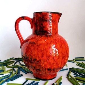 Vintage ceramic Fat Lava vase jug glossy orange wgp vase Scheurich, mid century modern vase, west german pottery space age wgp jug, 70s jug