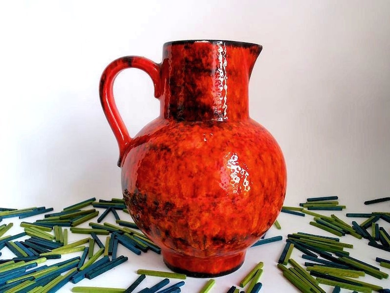 Orange Fat Lava Vintage Ceramic 70s Entrance Area Floor Vase West