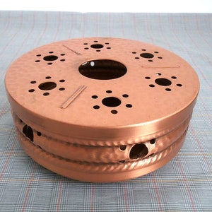 Tea pot warmer copper, vintage, trivet, West Germany, table decoration, 60s 70s, tea time, plate warmer, portable heater, Stoevchen
