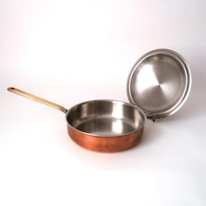 Vintage copper frying pan inside stainless steel, Culinox copper pan, copper pan, vintage Swiss pan, cooking pot rustic kitchen