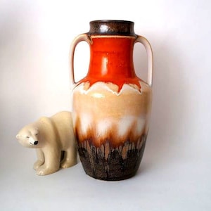 Vintage fat lava vase jug, ceramic vase jug, mid century vase, west german pottery orange beige, fat lava Amphoraspace age vase wgp, mcm 70s