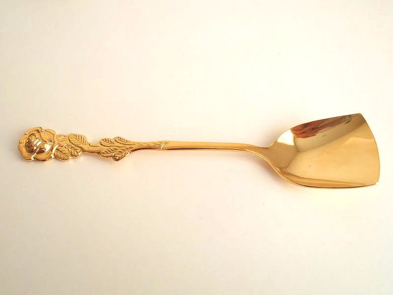 Gold sugar and cream spoons, rose flatware, gold wedding flatware, rose decor spoons, small spoons, gold flatware, hildesheimer rose image 3