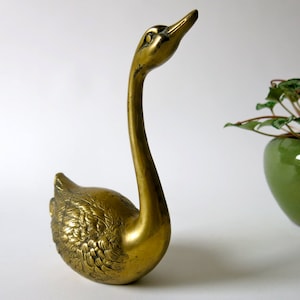 Vintage brass statuette - brass figurine - brass swan - Hollywood regency - modern home decor - cast brass - german vintage -  R0162