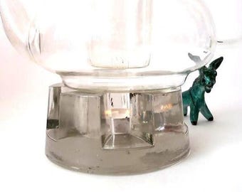 Smoked glass tea pot warmer, glass plate warmer, Wmf tea warmer, food warmer, coffee pot warmer, vintage rechaud glass warmer, candle holder