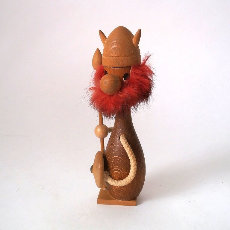 Set of Two Vintage Danish Viking Figures, Teak Wood Viking