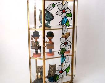 Curio cabinet, vintage brass glass curio cabinet, figurine display cabinet, home decor, 1970s curio display, miniatures display case