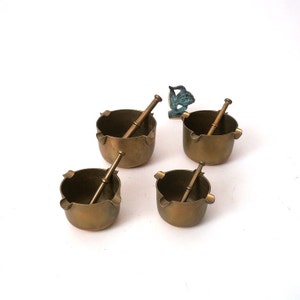 Vintage brass mortar and pestle set of four, mid century mortar, 4 small size mortar, apothecary mortar, pharmacy mortar, medical mortar