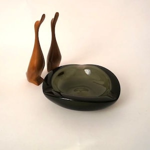 60s ashtray smoked glass, art glas ashtray, mid century collectible glass ashtray