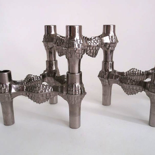 Stackable candlesticks, set of 3 stackable candle holders, mid century modern Quist attributed candlesticks, BMF / Nagel like candle holders