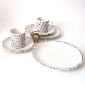 Vintage 60s breakfast sets designed by H. Löffelhardt for Arzberg, series 2050 West Germany, op art porcelain retro dish, tea for two