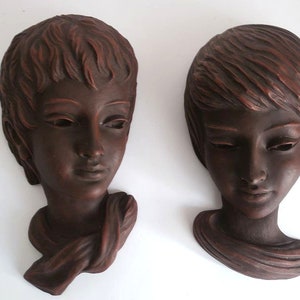 Wall mask 60s, pair wall mask young man woman, achatit wall mask, wall mask male, wall mask female, Hans Schirmer Werkstätten Köln, 50s, 60s