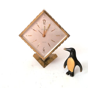 Vintage alarm clock made by Europa,  mid century german clock, 60s table clock, mid century modern alarm clock brass steel, classic design