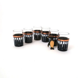 60s short glasses in enameled copper mug, mid century shot glasses, 60s short cup, vintage barware, gift for him her, retro bar tool