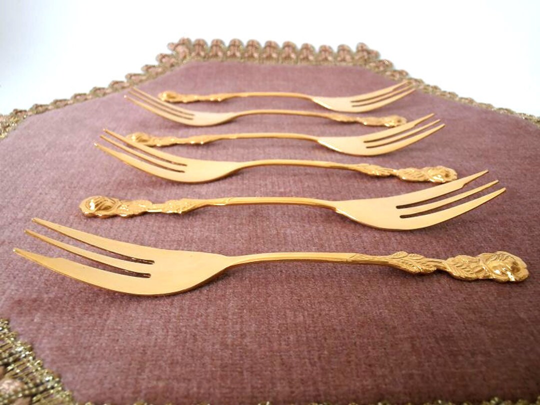 Gold Cake Forks Rose Flatware Small Gold Forks Gold Wedding Etsy New