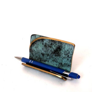 Mid century pen holder made of brass, vintage brass desk Set, business card dish, 50s brass pen stock, pens stock, rockabilly desk set