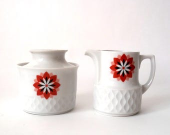 Vintage Schirnding Bavaria Luncheon Set, Danish Modern, Red Black