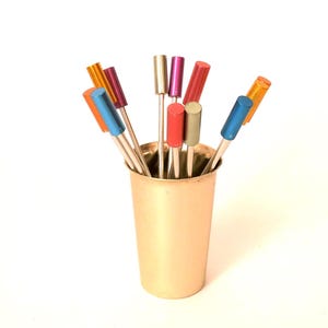 Set of 12 GDR Punch skewers made of aluminum with anodized aluminum heads, 70s Punch skewers, GDR punch prick DDR