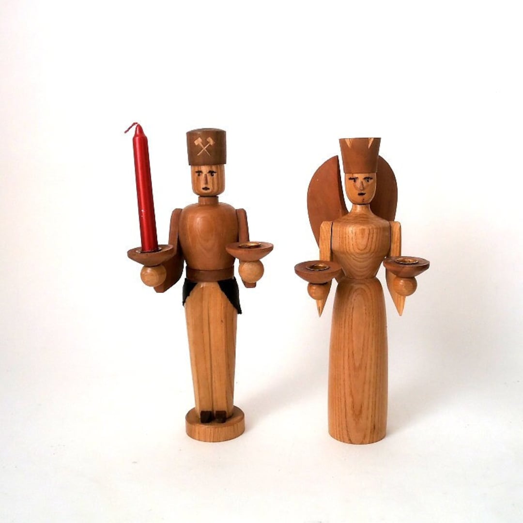 Traditional German Candle Holder Angel Miner Christmas Handcrafted