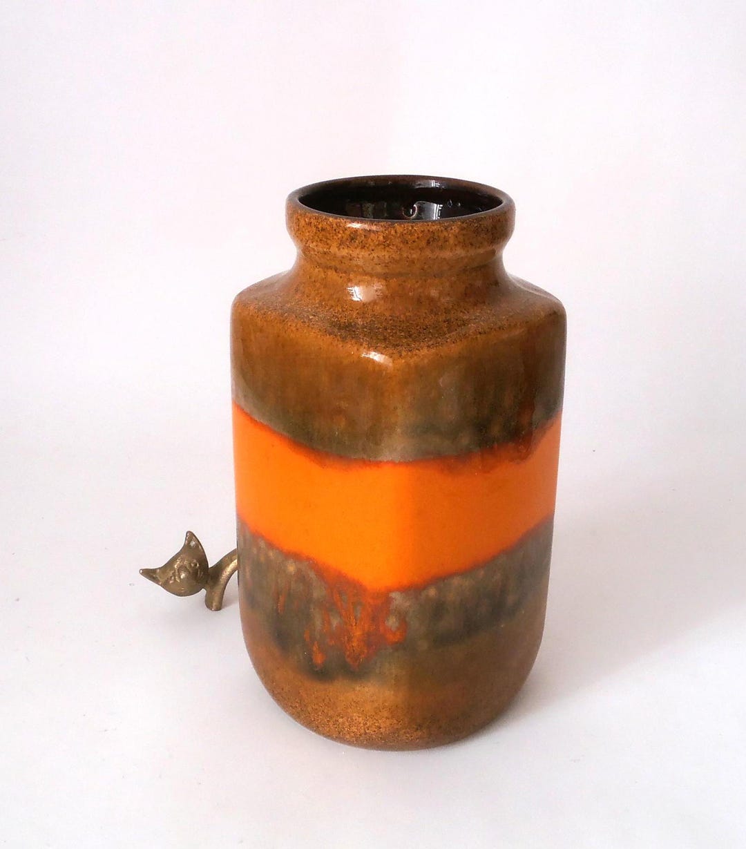 オカシュウFat Lava Terraform Vase Vintage Ceramic Vase Fat Lava Square Shape, Orange Beige / Ocher