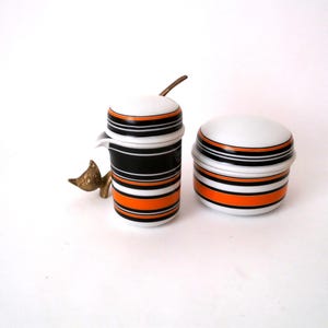 Vintage 70s porcelain creamer and sugar bowl scandic ora black Thomas West Germany, mid century mod 70s dish Germany, mcm creamer sugar bowl