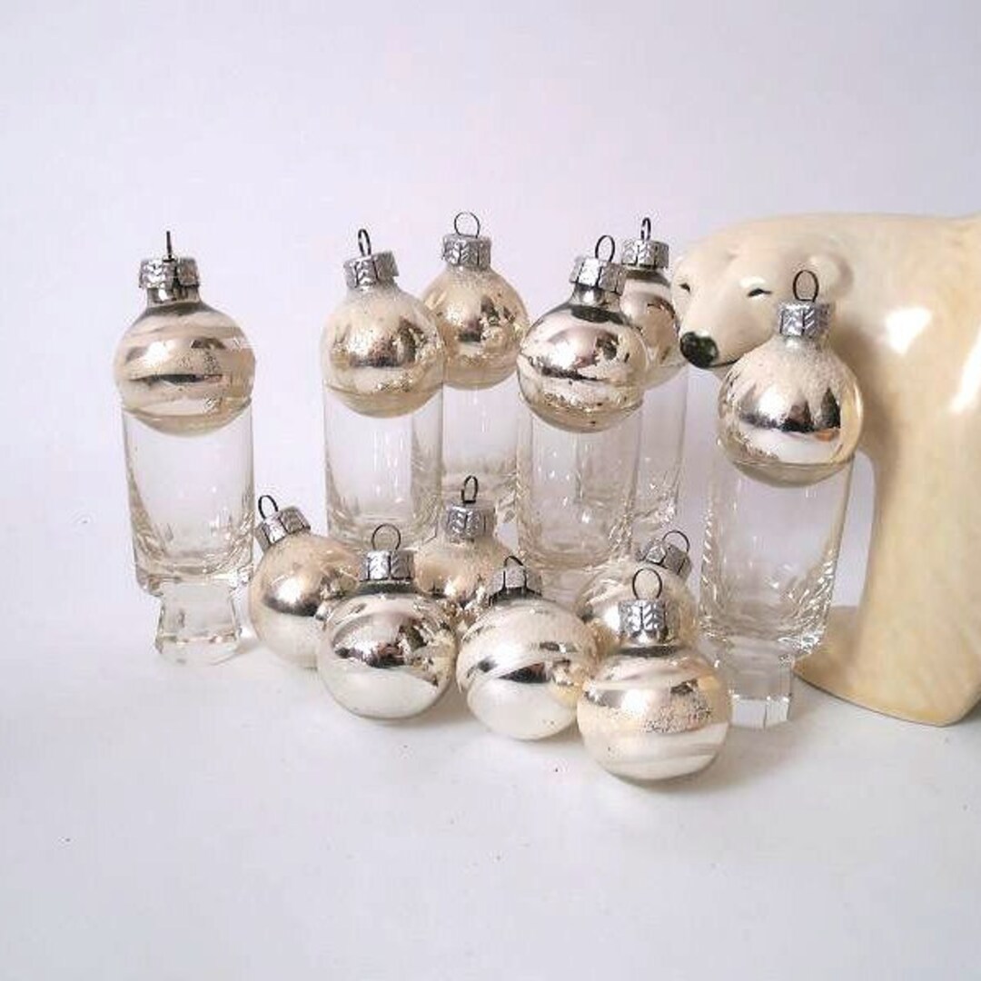 Vintage German Christmas Ornaments, Set of 12 Christmas Glitter Balls