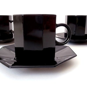Set of 4 mcm coffee cups,French dish, 80s glass dish, Novoctime Octagon Octime by Arcoroc France 80s dish, mid century coffee cups boho dish