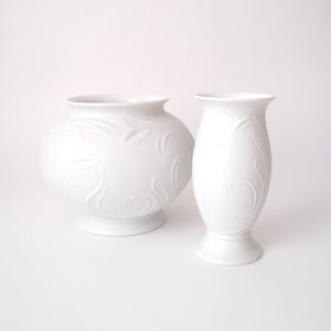 Vintage matte white bisque porcelain vase Germany, floral water lilies base relief mid century vase, vintage wedding , hostess gift