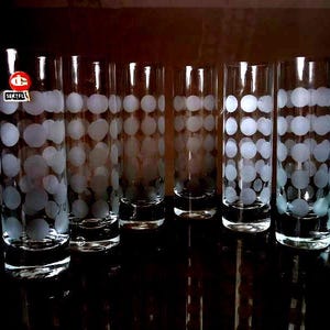 6 vintage german Ingid champagne flutes ploka dots, mcm champagner bowls, 70s champagner glasses, classic modernist design glass space age